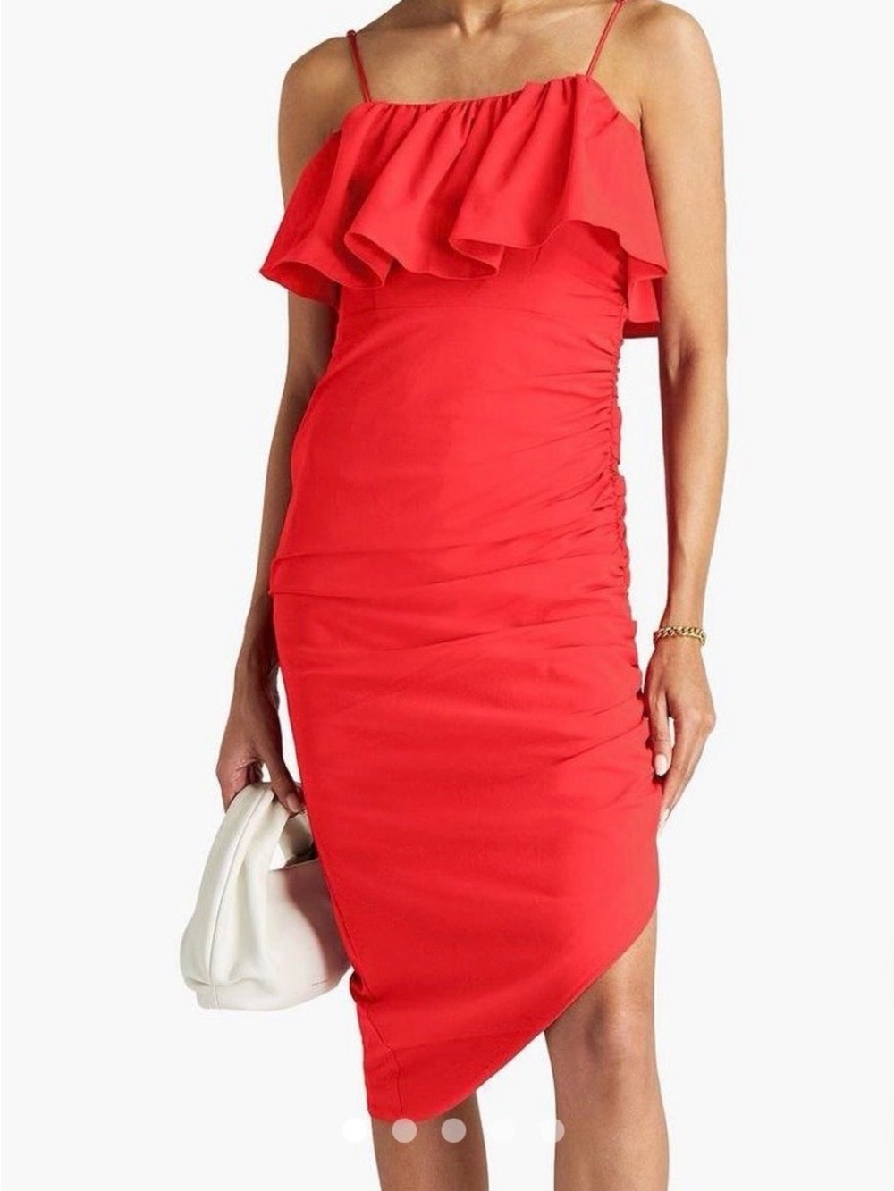 cinq a sept Red Asymmetrical Ruffle-Trim Slip Dress